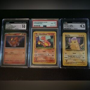 Graded Pokemon Card Set - Charmander, Charmeleon, Pikachu